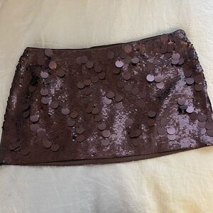 Danielle Guizio Low Rise Paillette Skirt in Chocolate